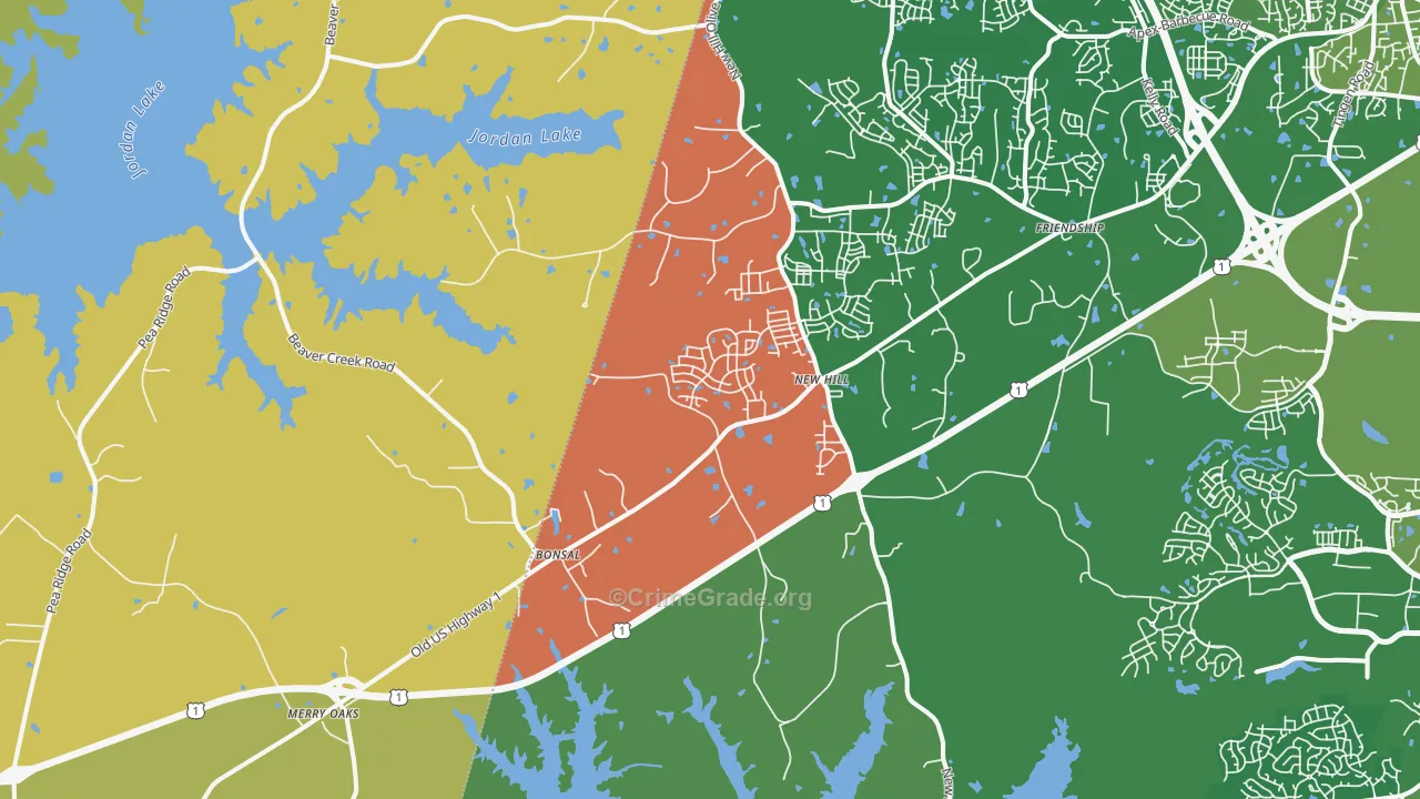 New Hill, NC Map of Assault Rates