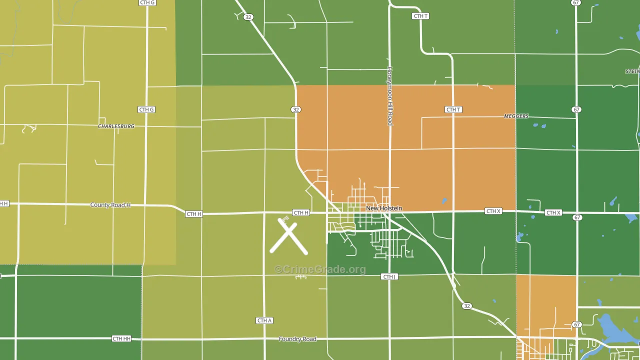 New Holstein, WI Map of Assault Rates