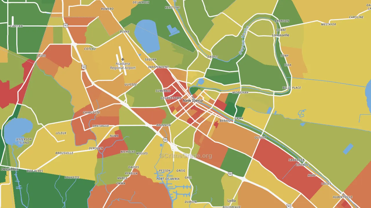 New Iberia, LA Map of Assault Rates