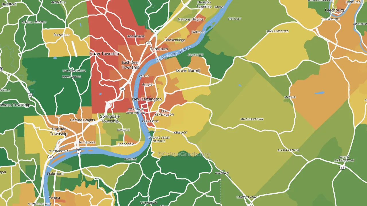New Kensington, PA Map of Assault Rates