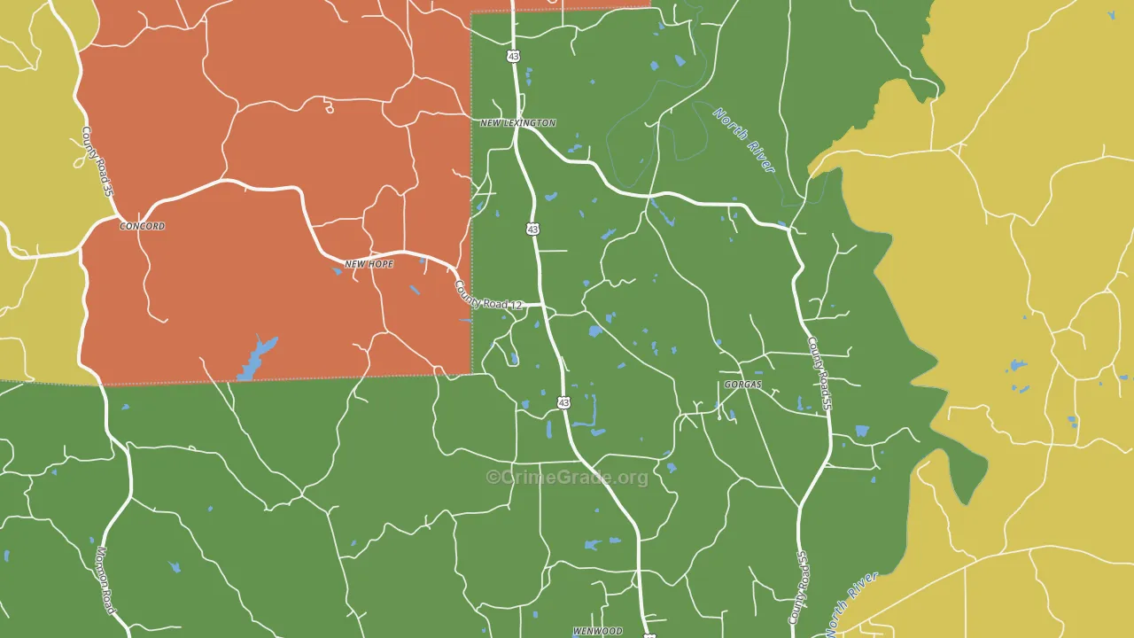 New Lexington, AL Map of Assault Rates