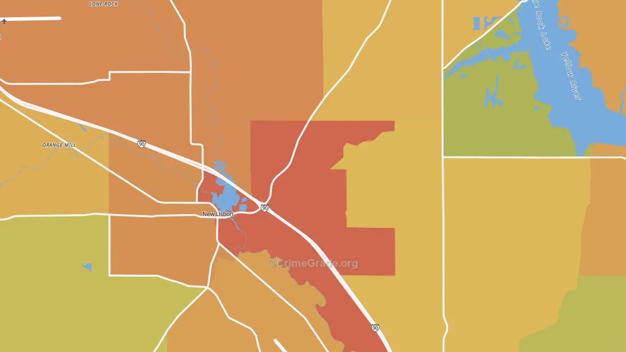 New Lisbon, WI Map of Assault Rates