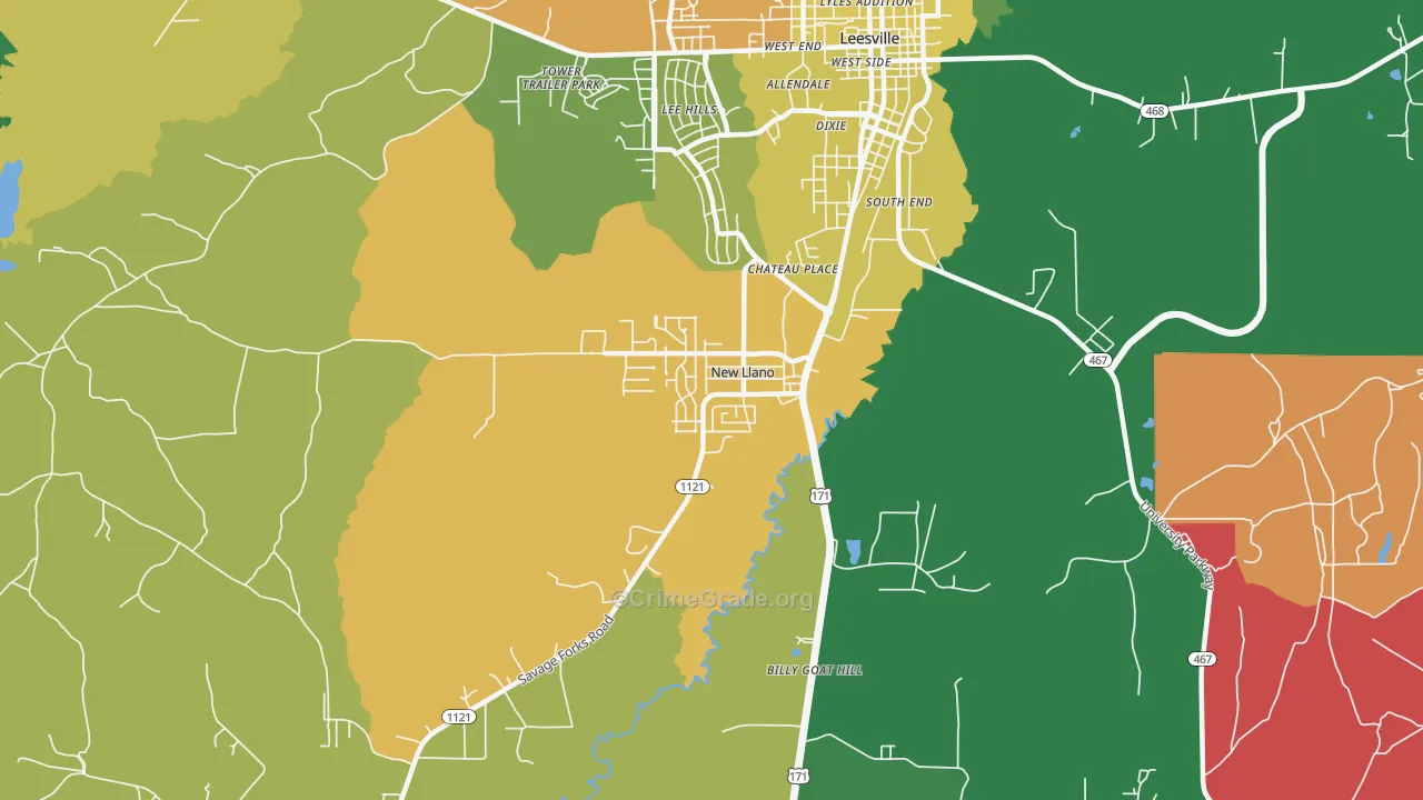 New Llano, LA Map of Assault Rates
