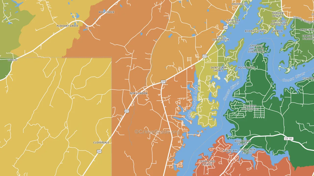 New London, AL Map of Assault Rates