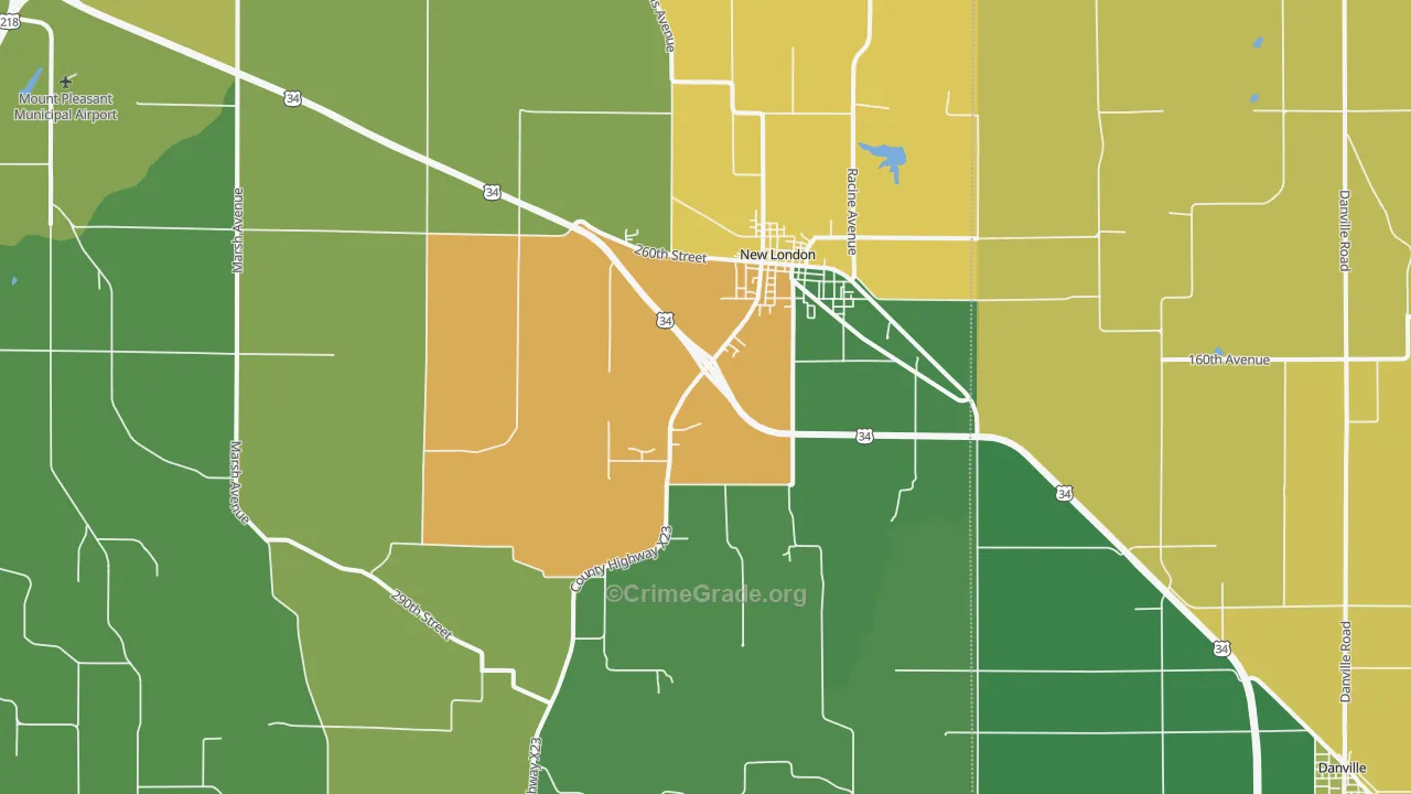 New London, IA Map of Assault Rates