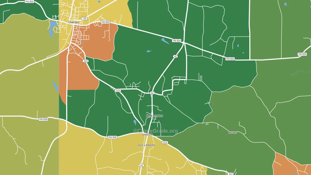 New London, TX Map of Assault Rates