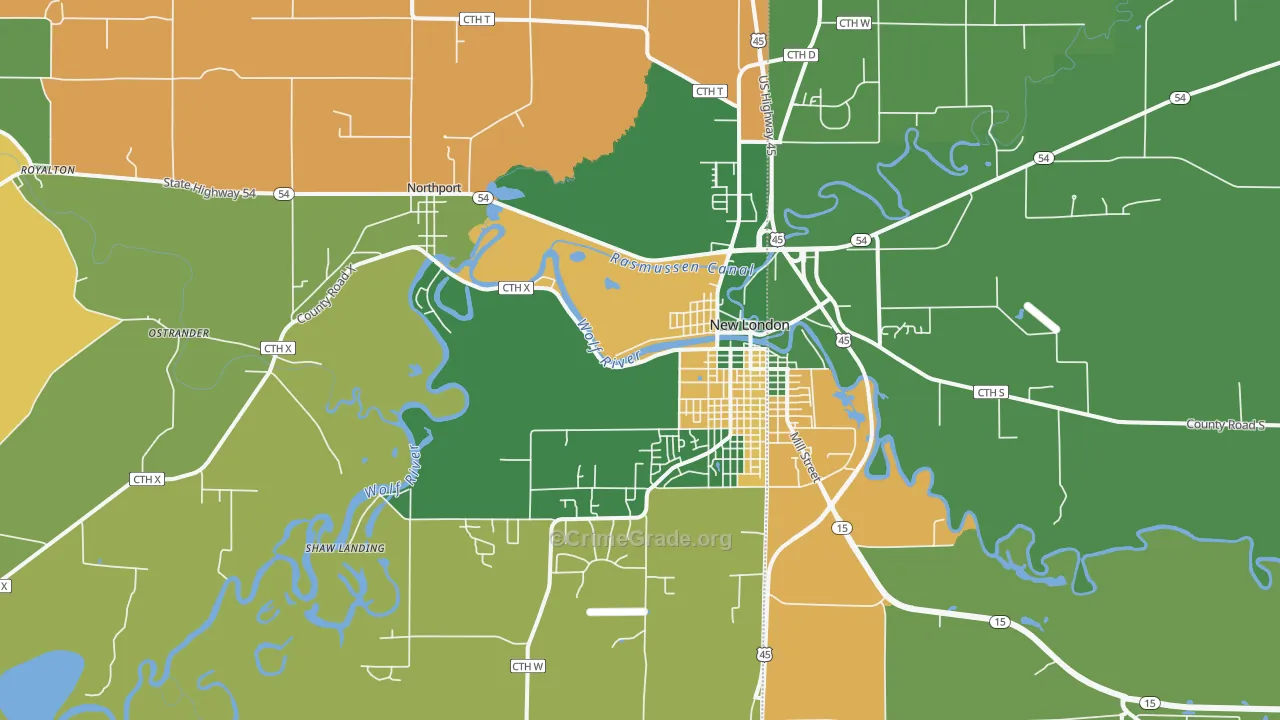 New London, WI Map of Assault Rates