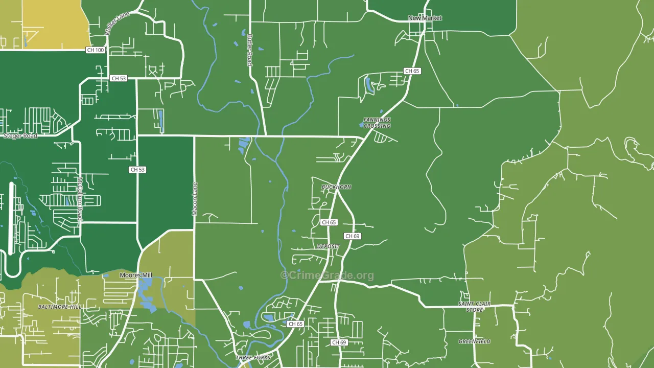 New Market, AL Map of Assault Rates