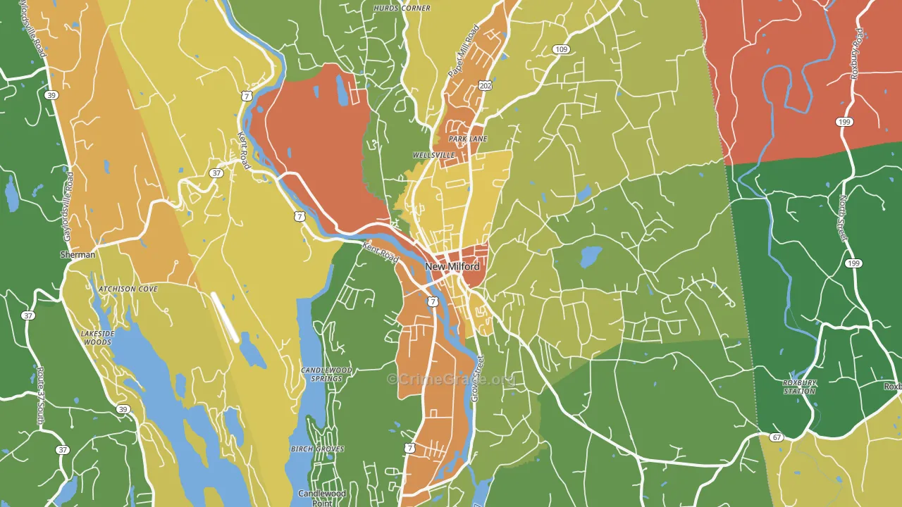 New Milford, CT Map of Assault Rates