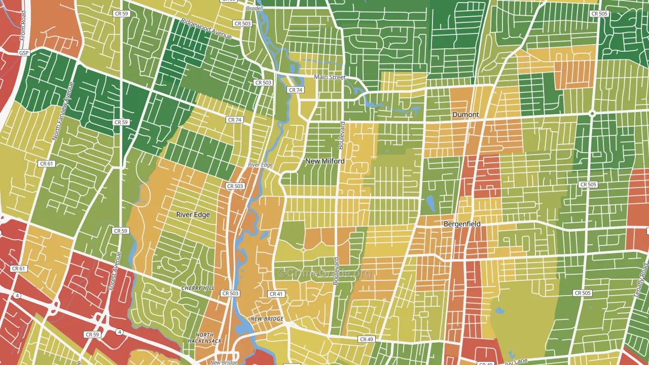 New Milford, NJ Map of Assault Rates