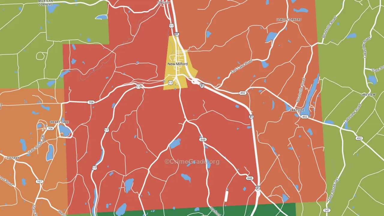 New Milford, PA Map of Assault Rates