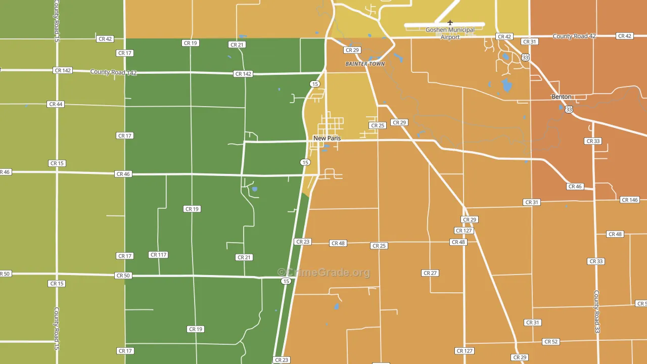 New Paris, IN Map of Assault Rates