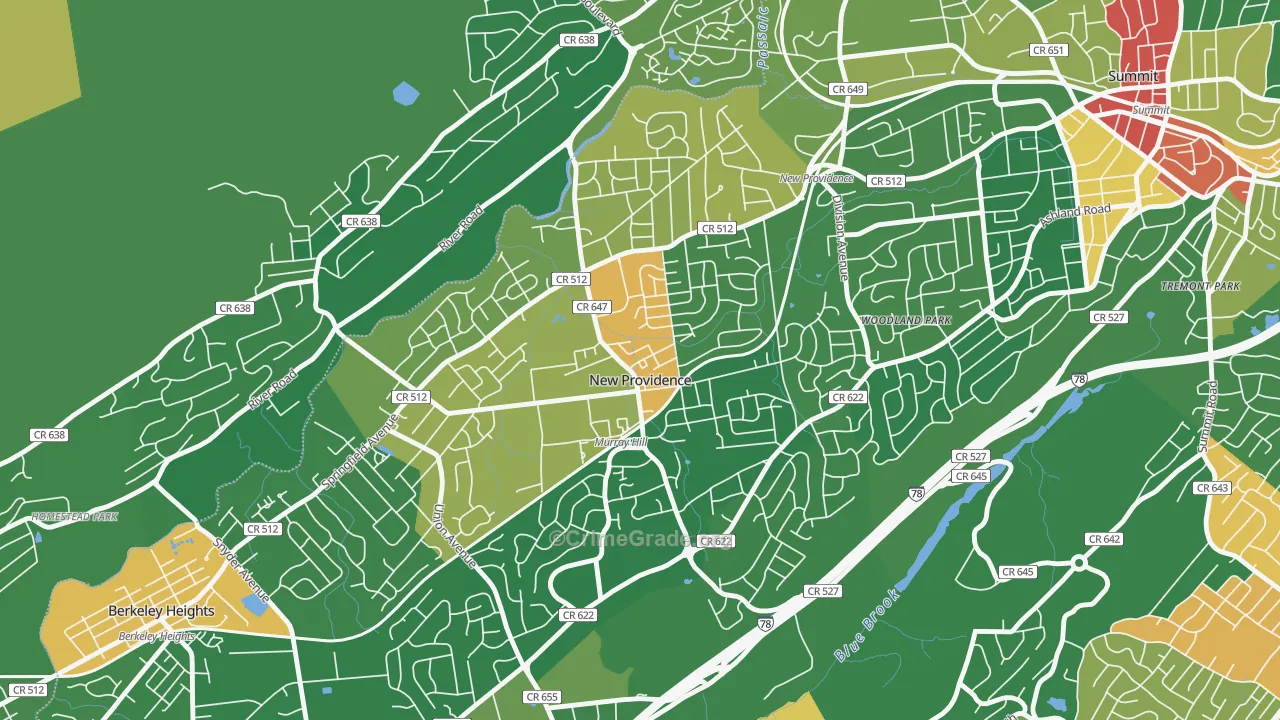 New Providence, NJ Map of Assault Rates