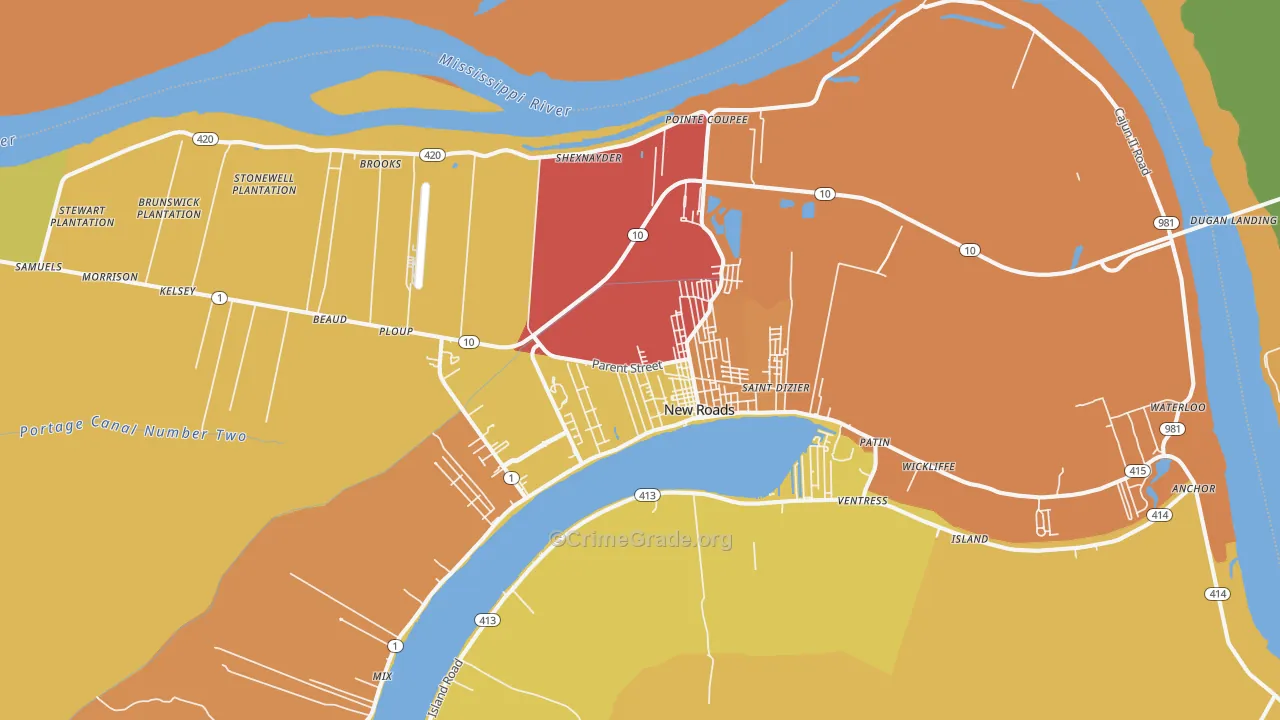 New Roads, LA Map of Assault Rates