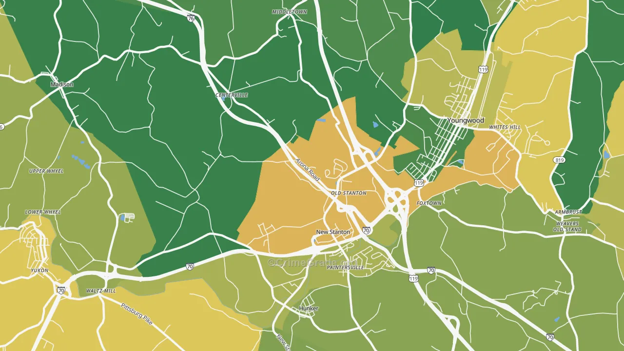 New Stanton, PA Map of Assault Rates