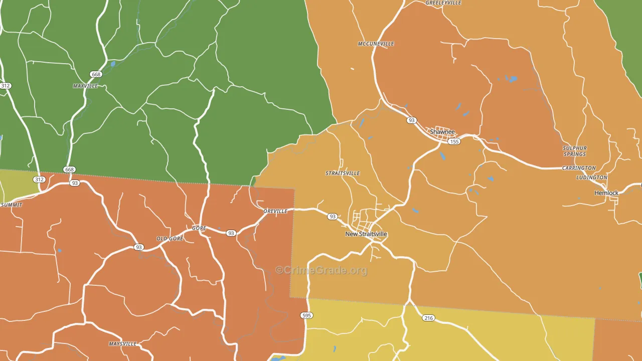 New Straitsville, OH Map of Assault Rates