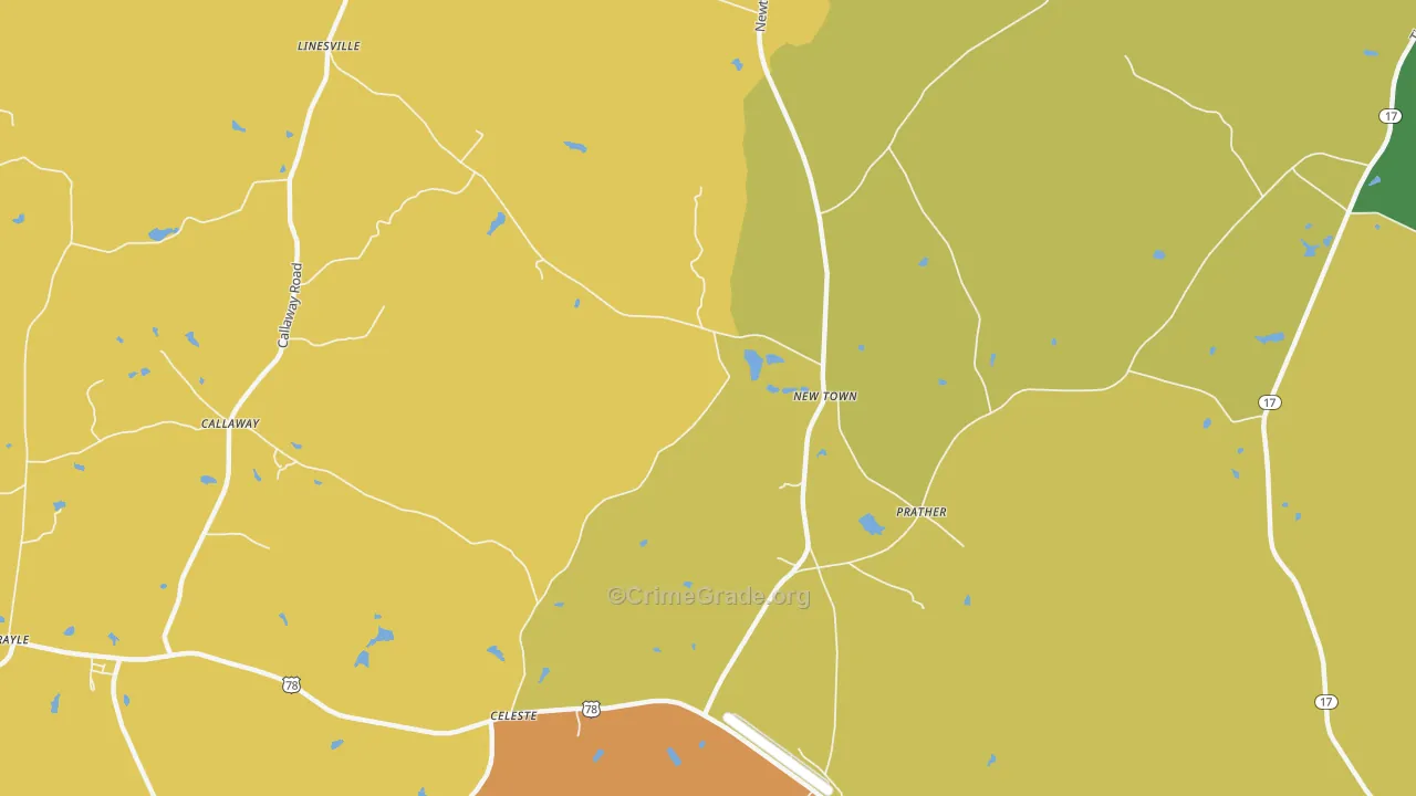 New Town, GA Map of Assault Rates