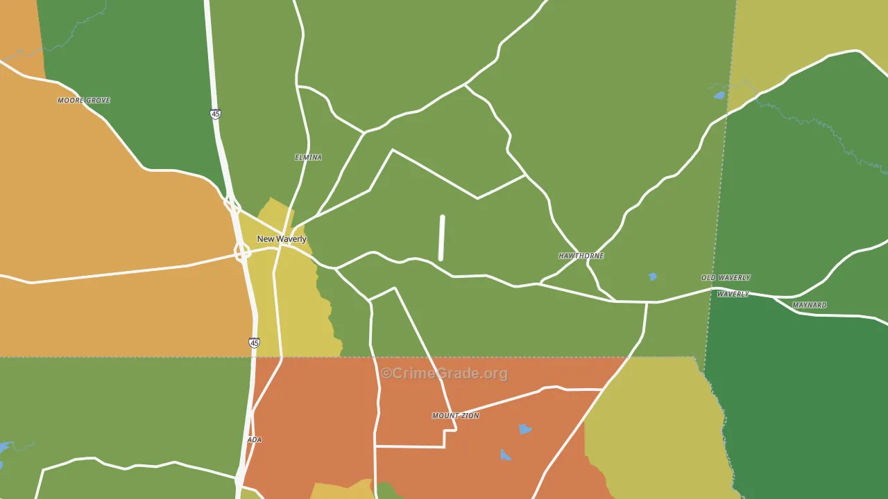New Waverly, TX Map of Assault Rates