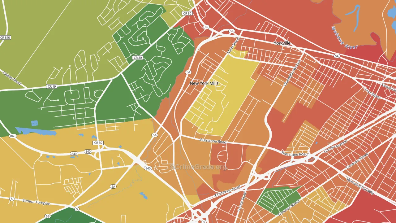 New York Mills, NY Map of Assault Rates