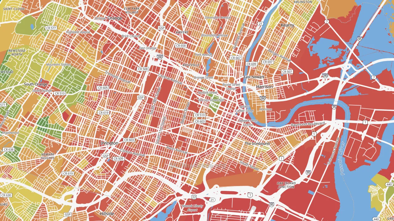 Newark, NJ Map of Assault Rates