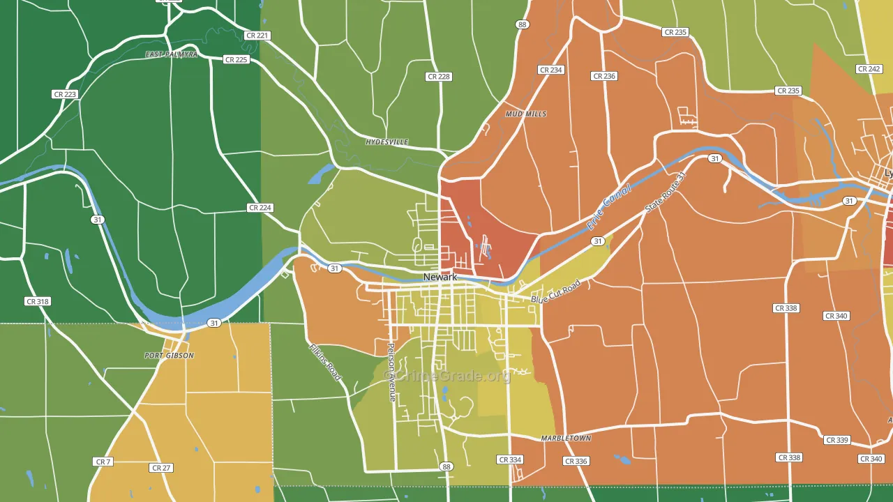 Newark, NY Map of Assault Rates