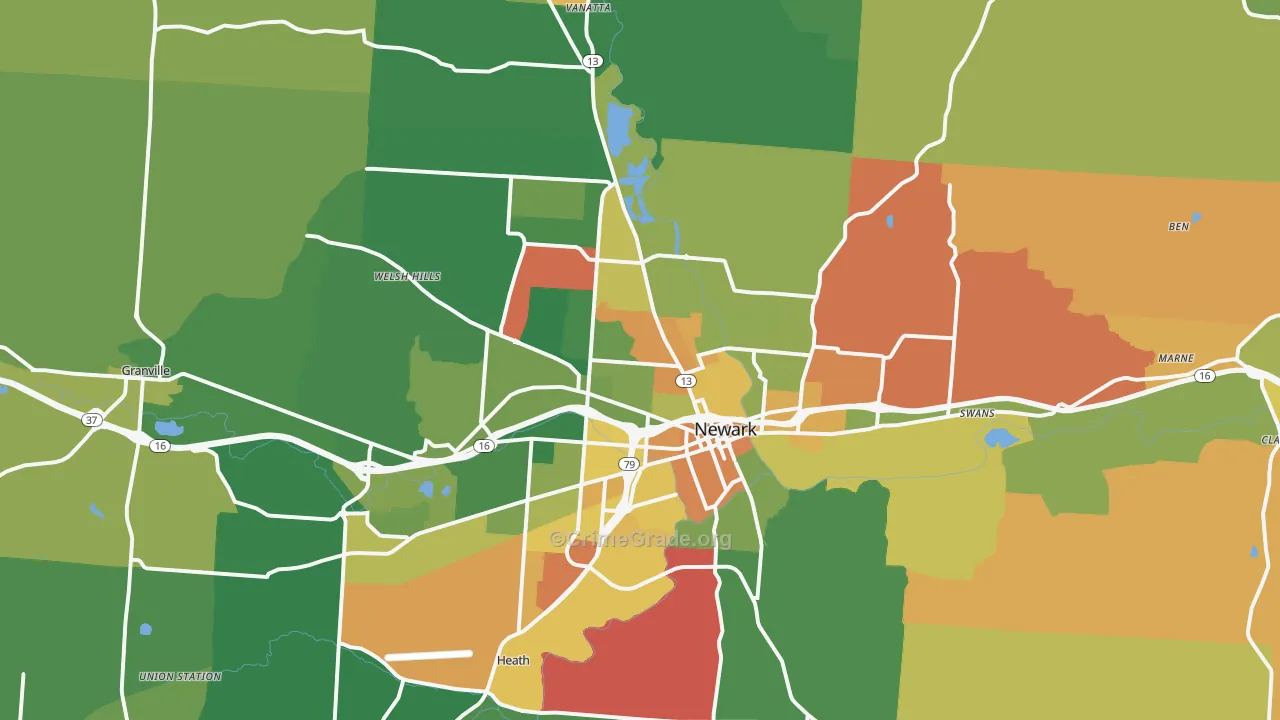 Newark, OH Map of Assault Rates
