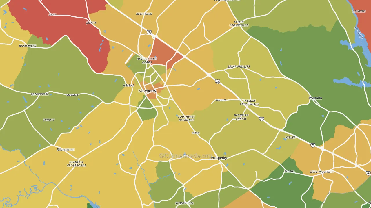 Newberry County, SC Map of Assault Rates
