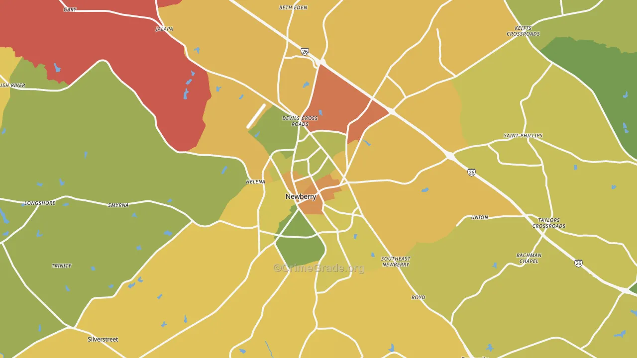 Newberry, SC Map of Assault Rates