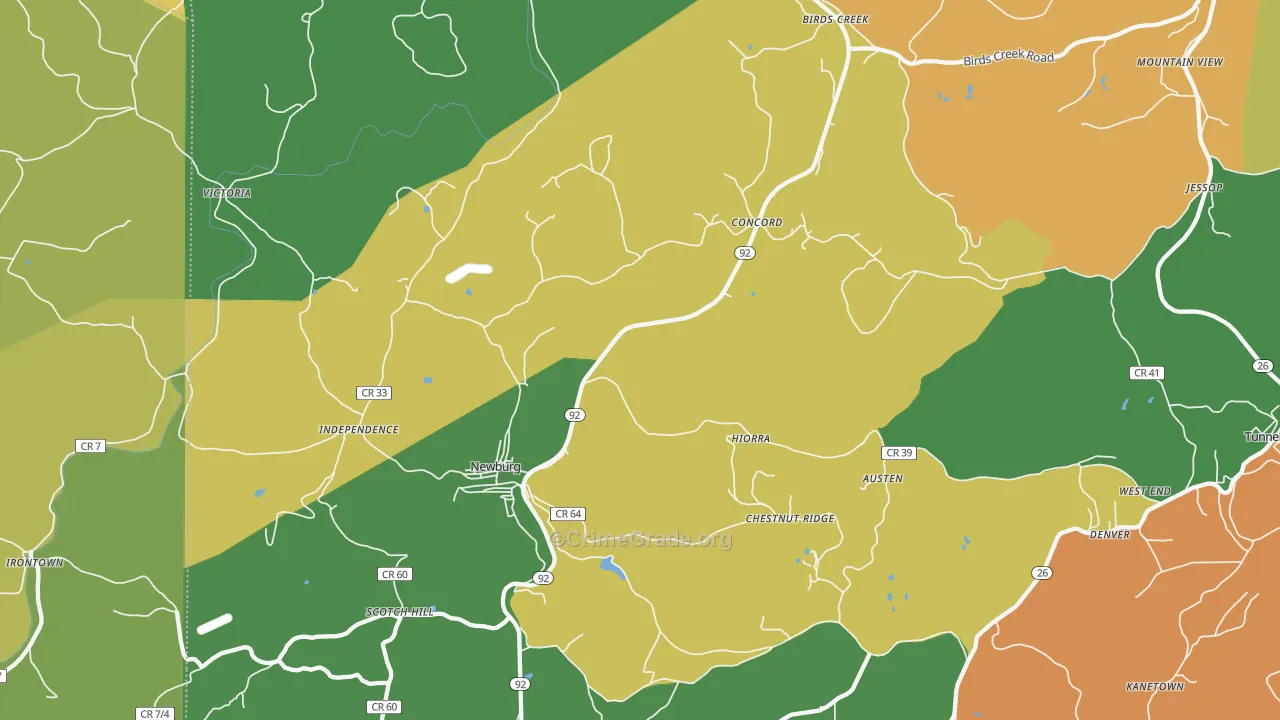 Newburg, WV Map of Assault Rates
