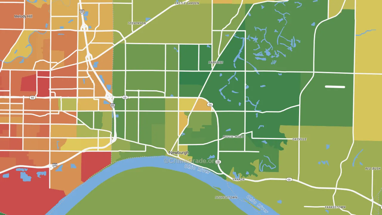 Newburgh, IN Map of Assault Rates