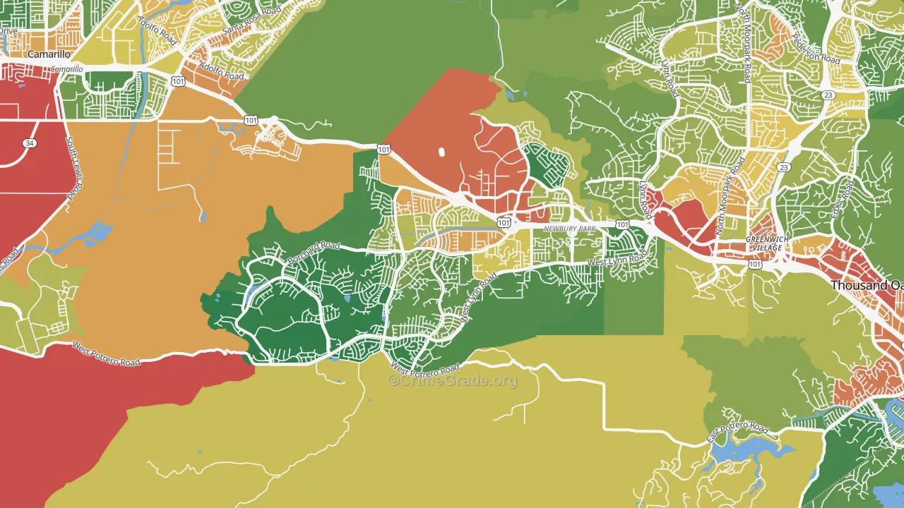 Newbury Park, CA Map of Assault Rates