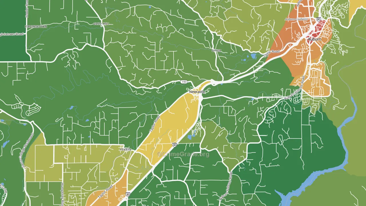 Newcastle, CA Map of Assault Rates
