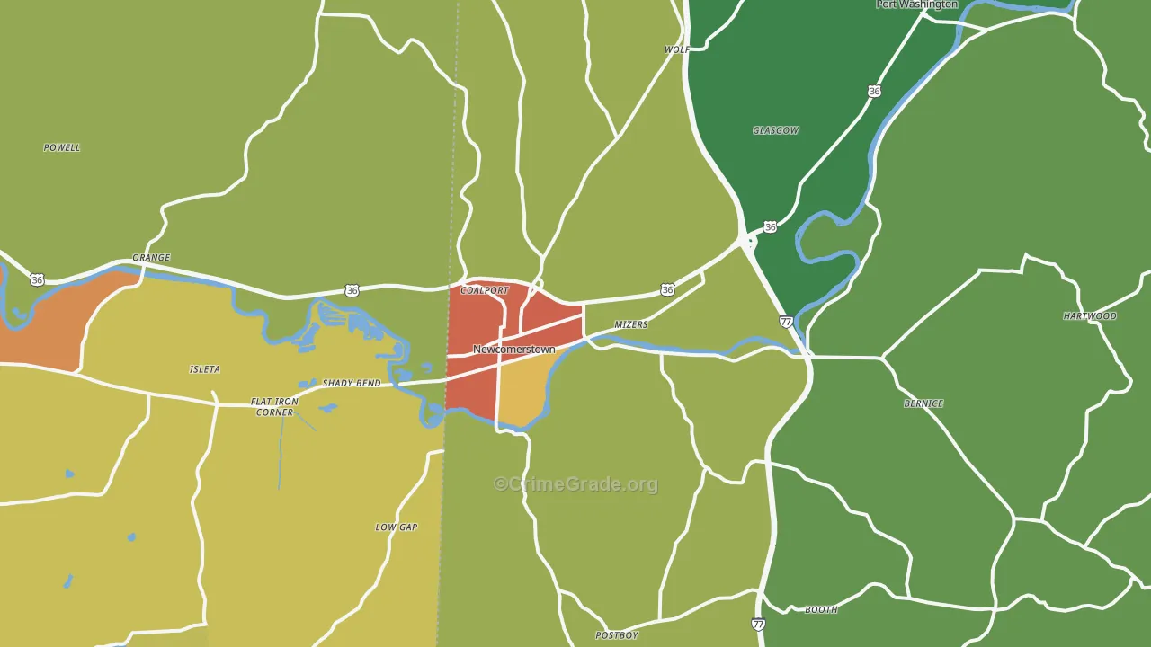 Newcomerstown, OH Map of Assault Rates