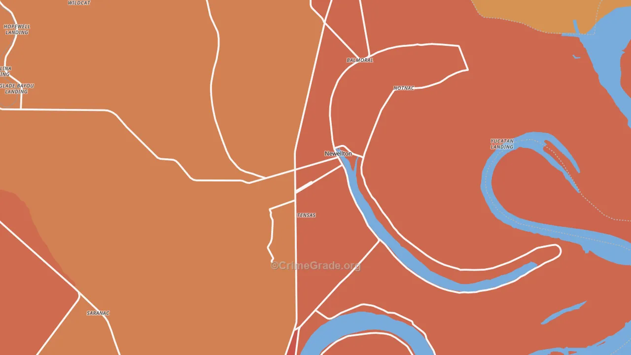 Newellton, LA Map of Assault Rates