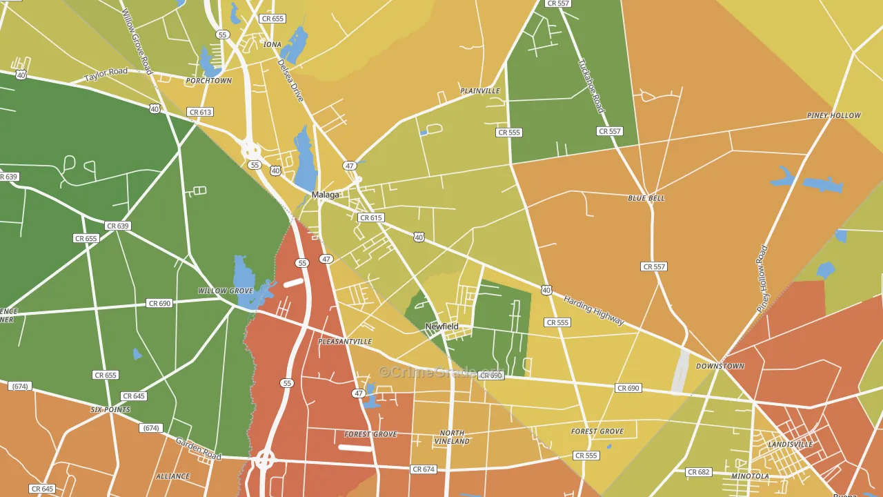 Newfield, NJ Map of Assault Rates