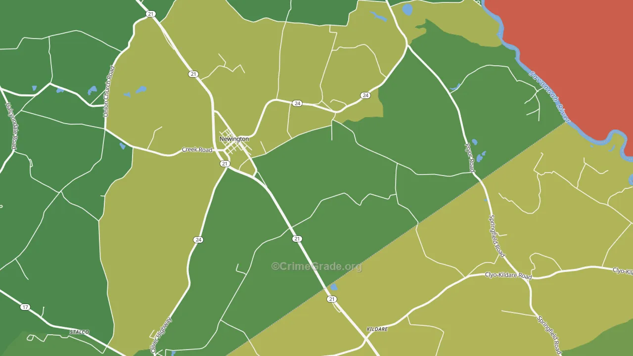 Newington, GA Map of Assault Rates