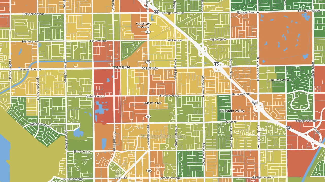 Newland, Huntington Beach, CA Map of Assault Rates
