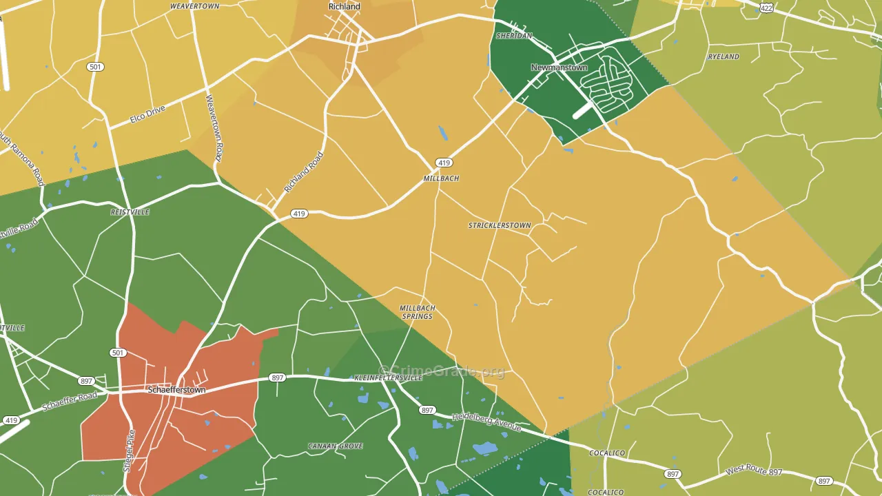 Newmanstown, PA Map of Assault Rates