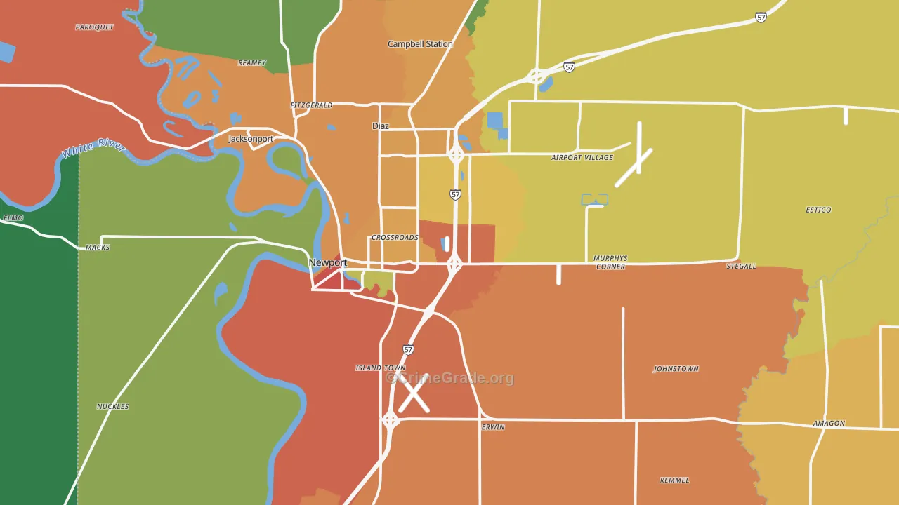 Newport, AR Map of Assault Rates