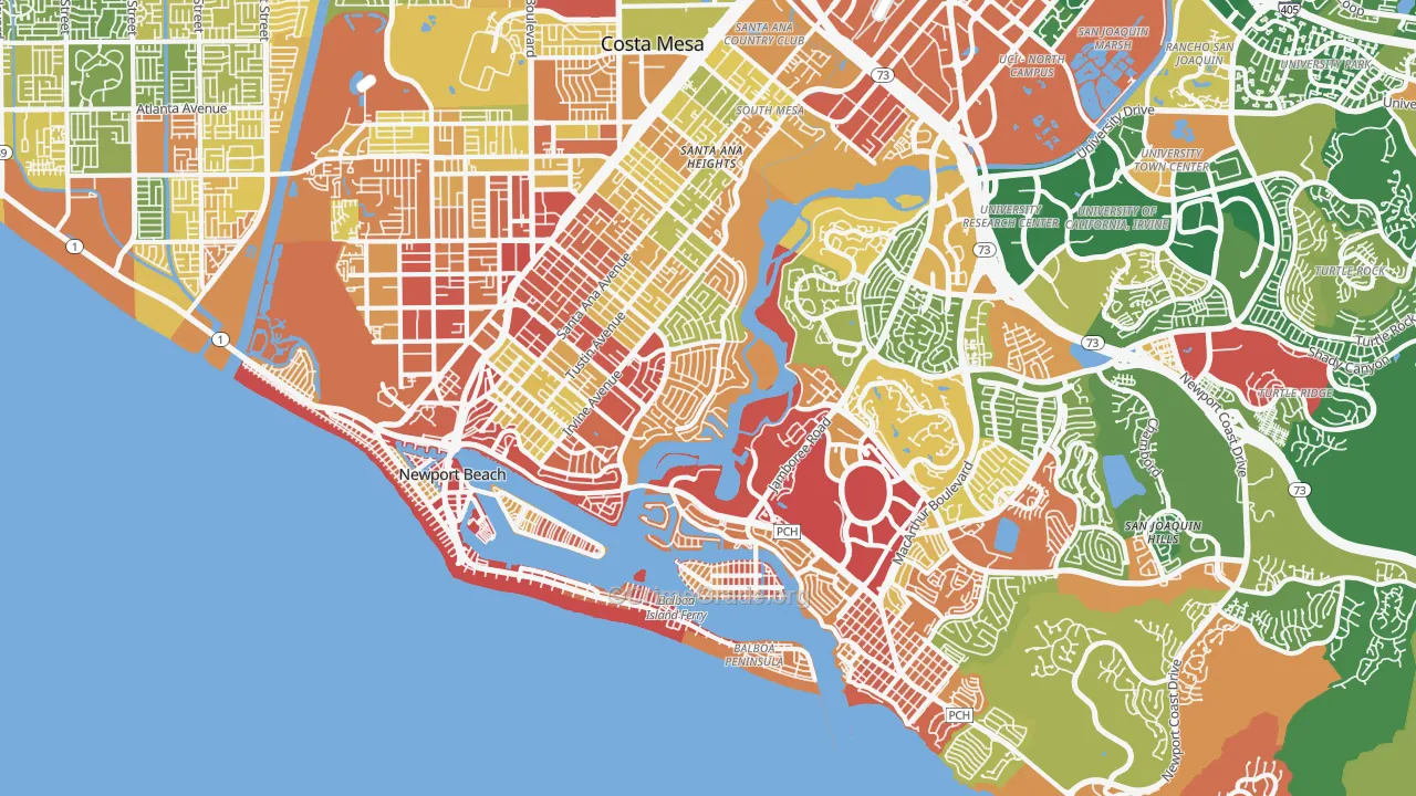 Newport Beach, CA Map of Assault Rates