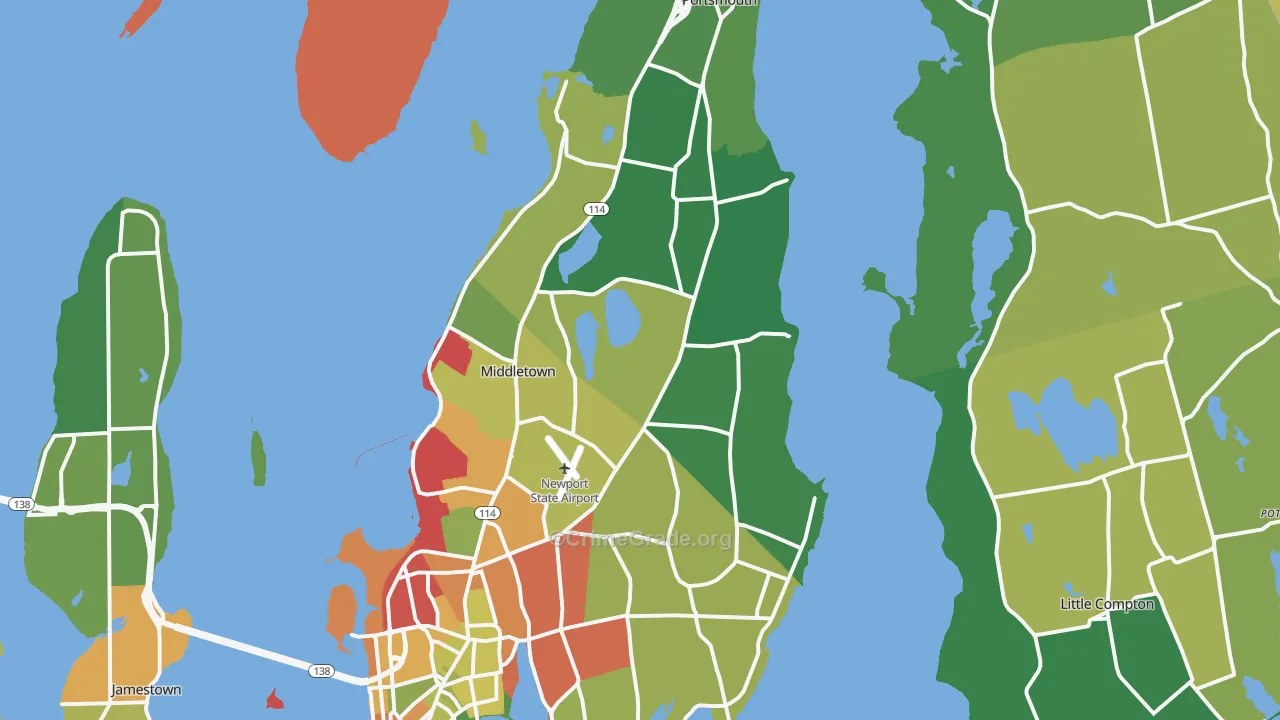 Newport County, RI Map of Assault Rates