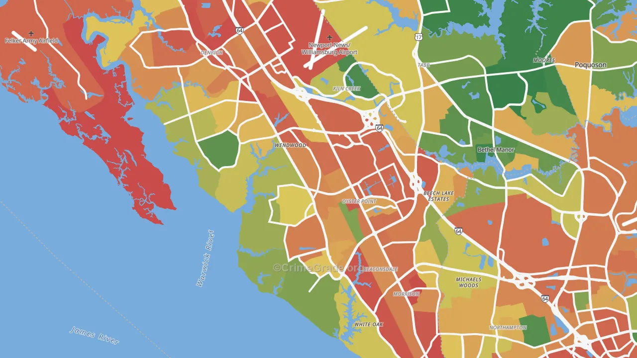 Newport News City, VA Map of Assault Rates
