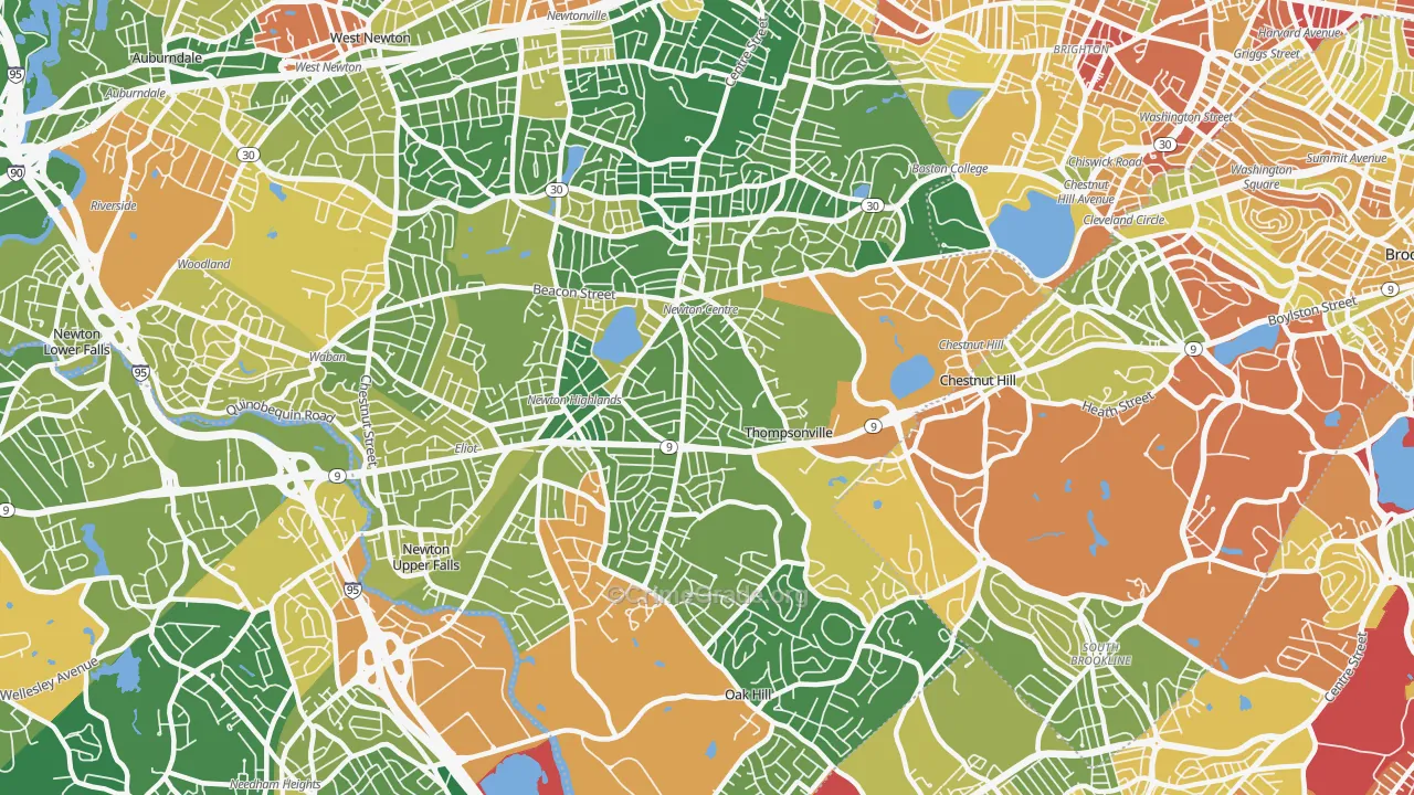 Newton Center, MA Map of Assault Rates