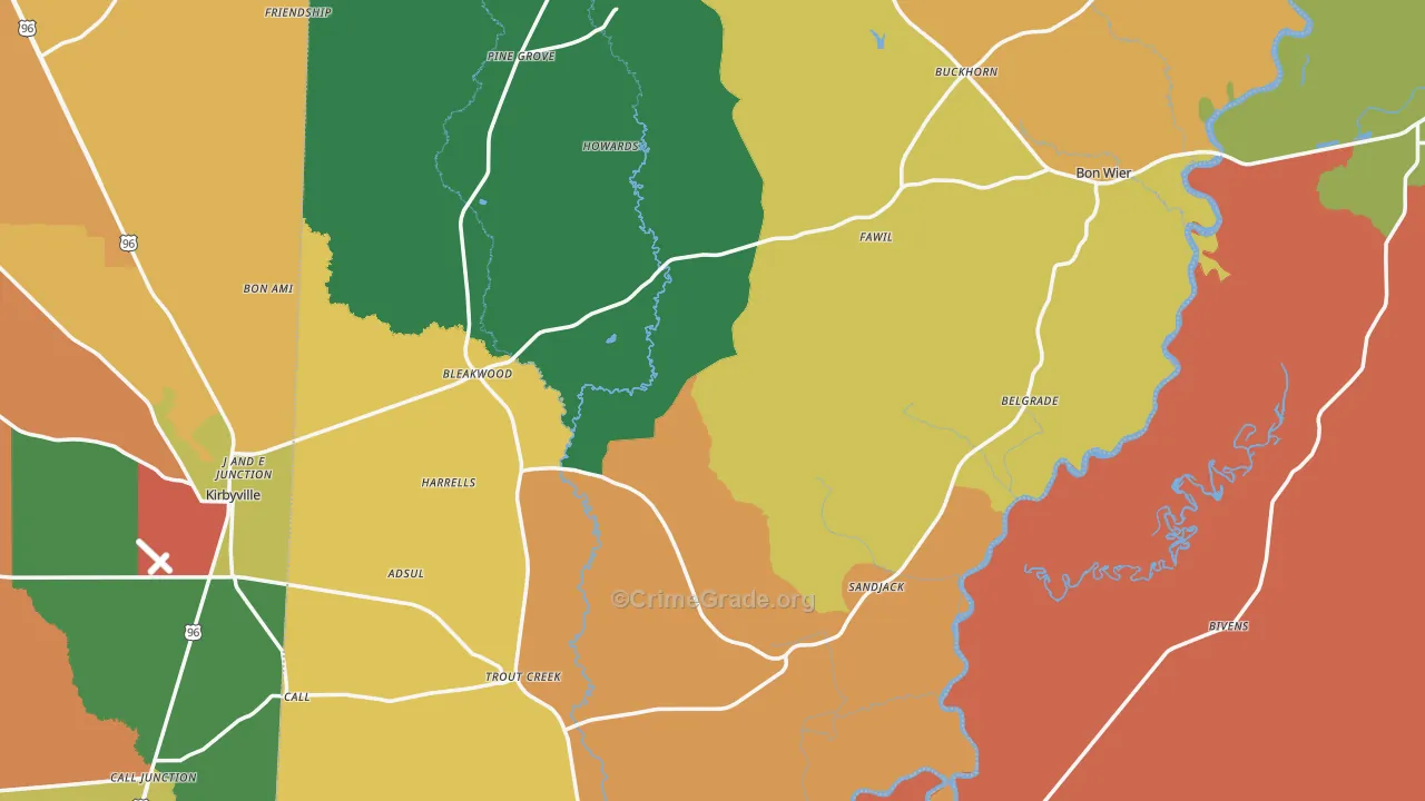 Newton County, TX Map of Assault Rates