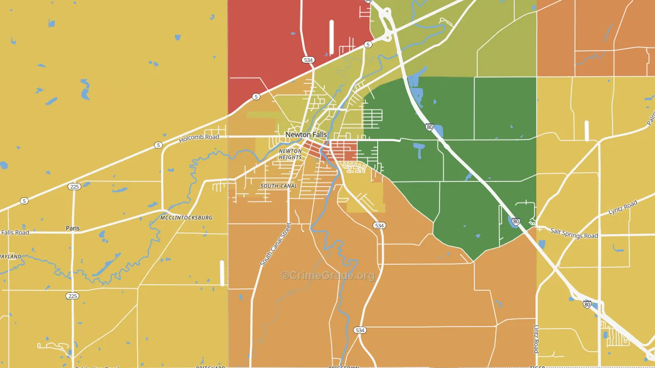Newton Falls, OH Map of Assault Rates