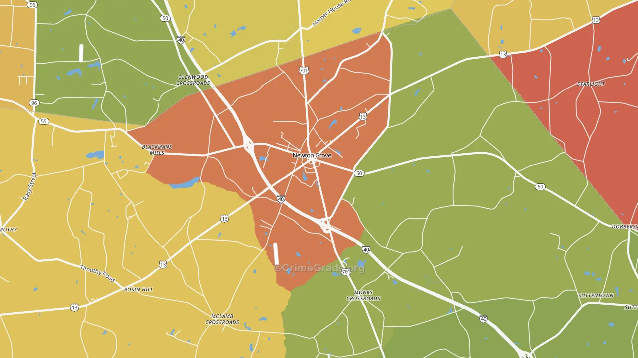 Newton Grove, NC Map of Assault Rates