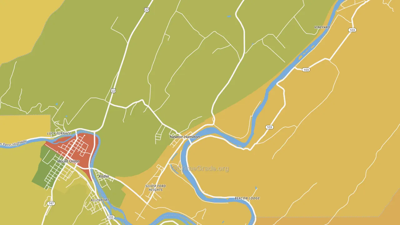 Newton Hamilton, PA Map of Assault Rates