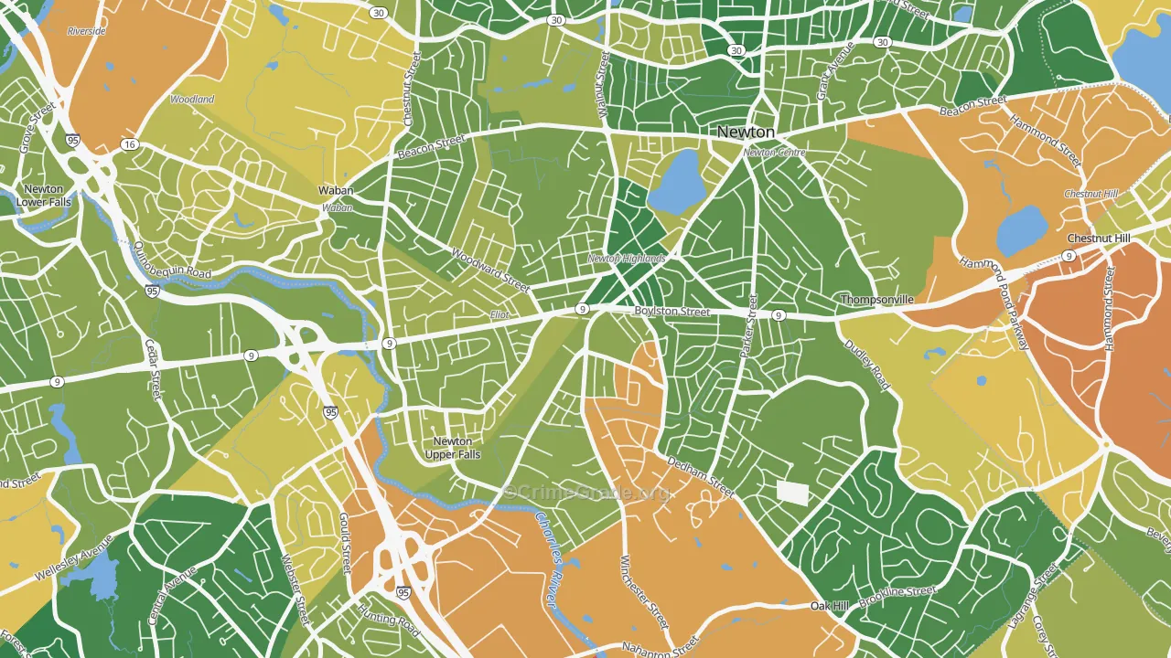 Newton Highlands, MA Map of Assault Rates