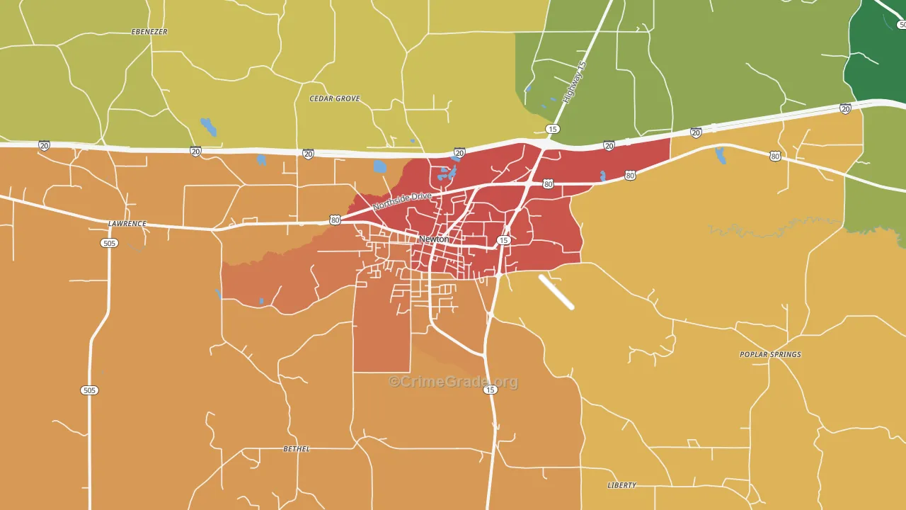 Newton, MS Map of Assault Rates