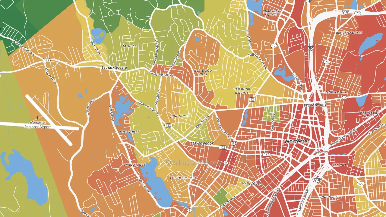 Newton Square, Worcester, MA Map of Assault Rates